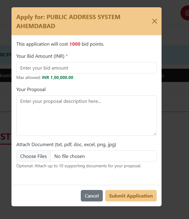Project application form
