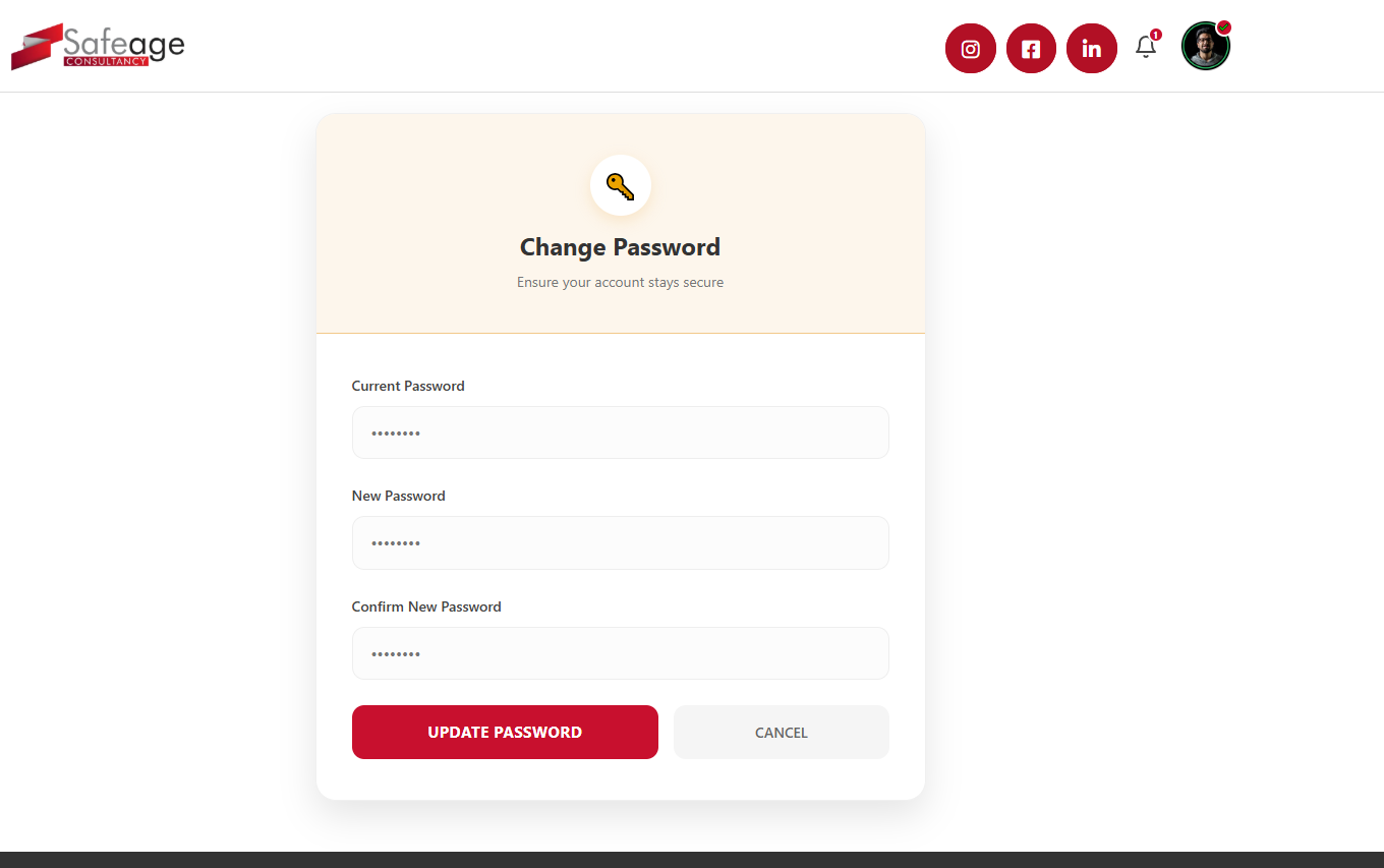 Change password screen