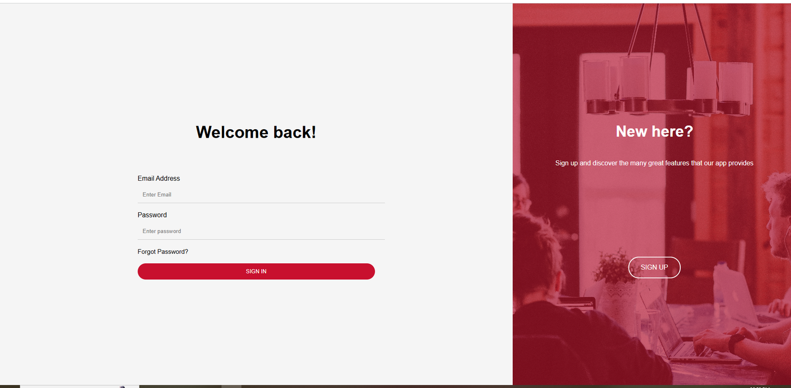Login and create account screens