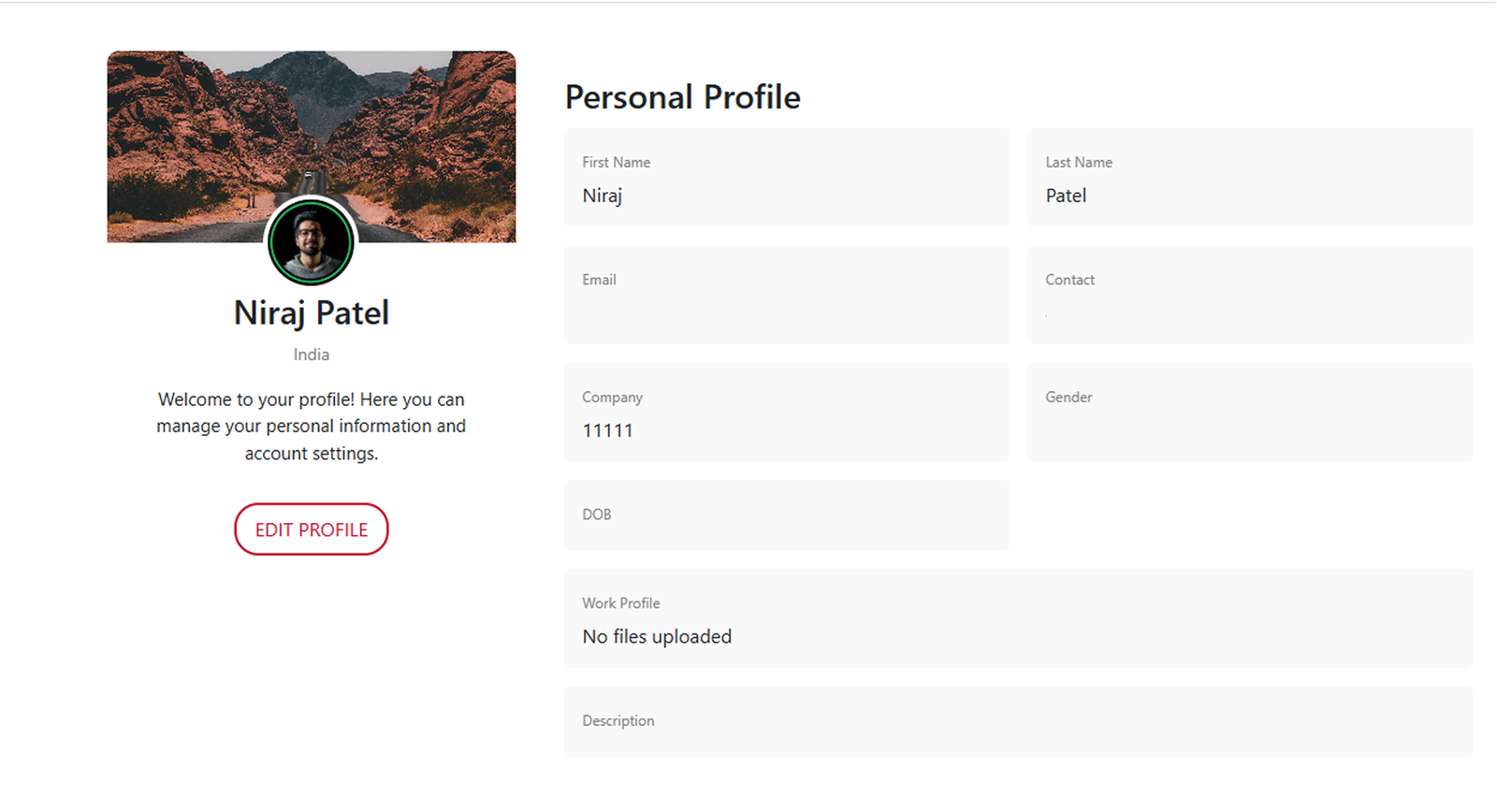 User profile screen